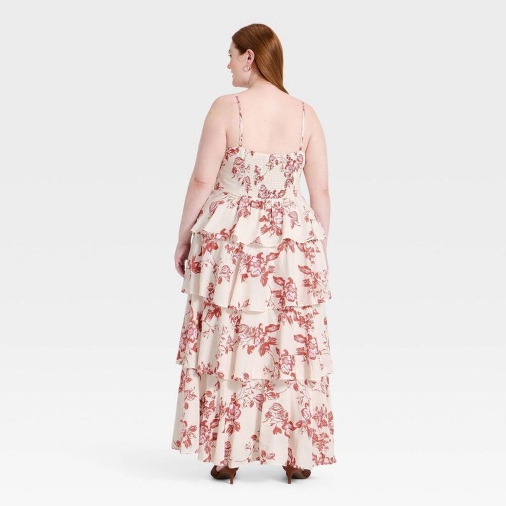 A New Day - Women's V-Neck Tiered Ruffle Maxi Dress - A New Da Cream/Brown - Picture 2 of 3